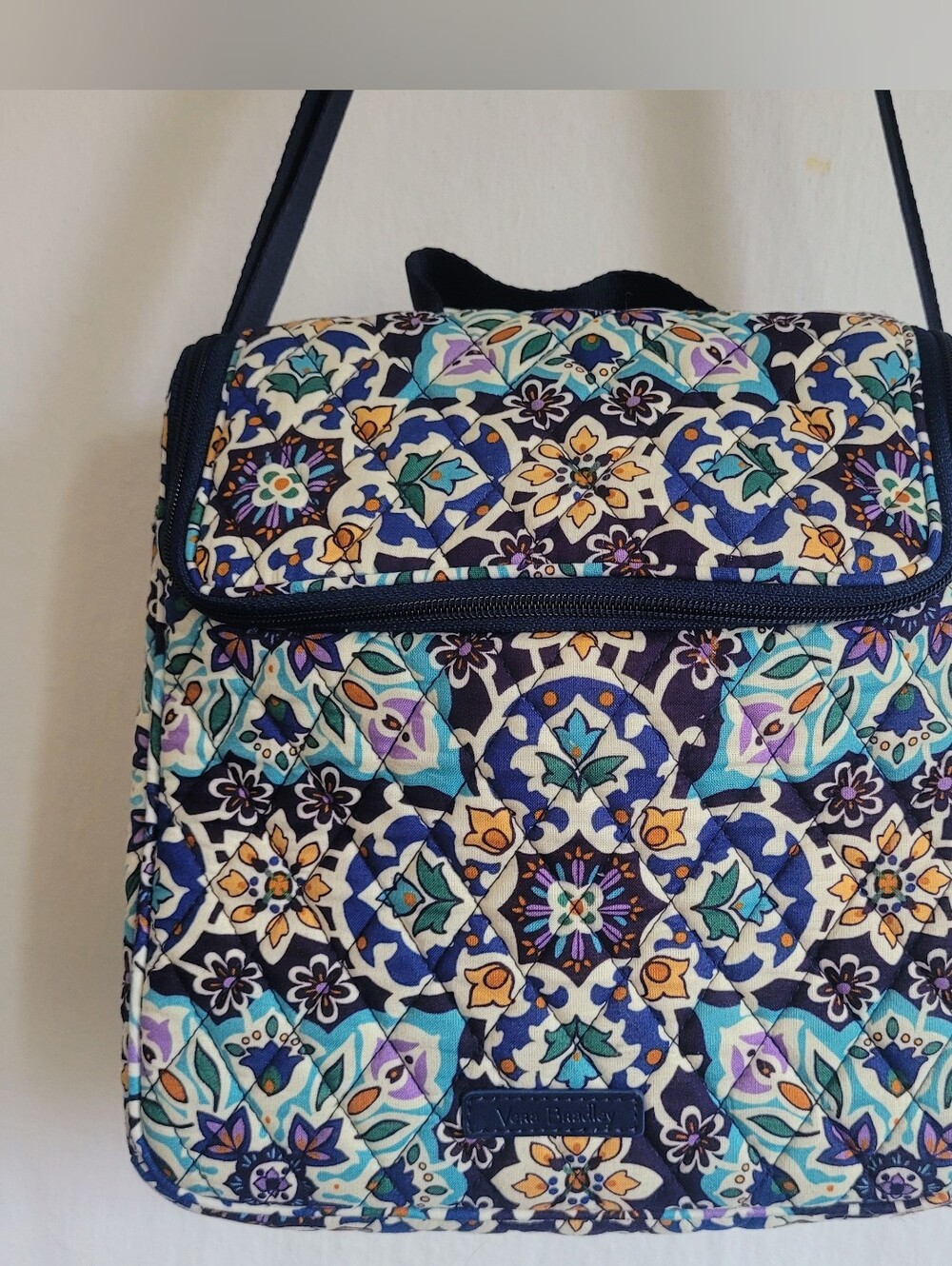Vera Bradley.. Quilted Floral Mosaic Crossbody Lunch Bag in Navy Blue and Teal
